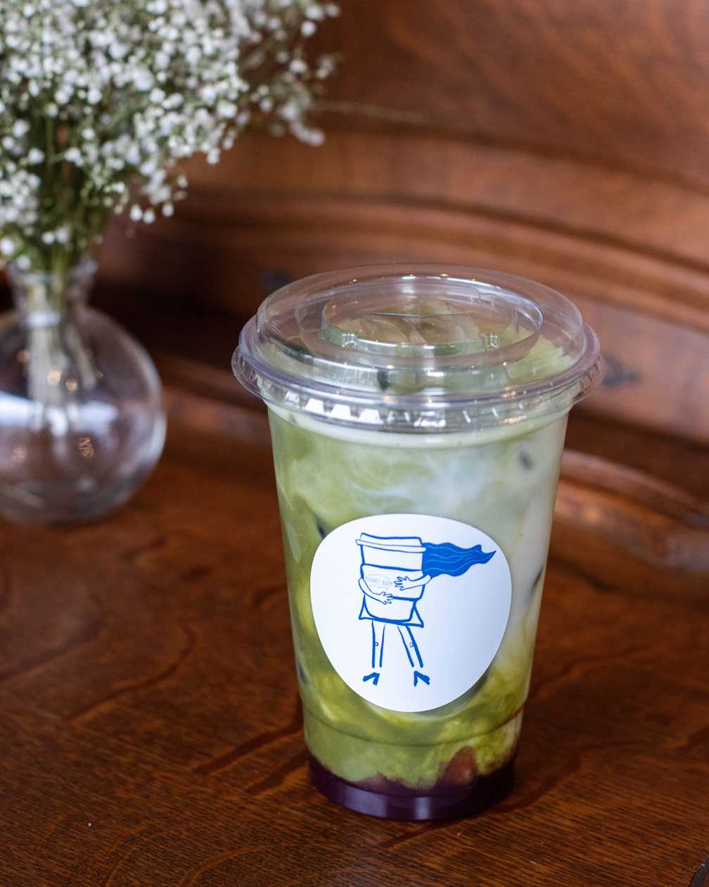 Iced strawberry-almond Matcha latte