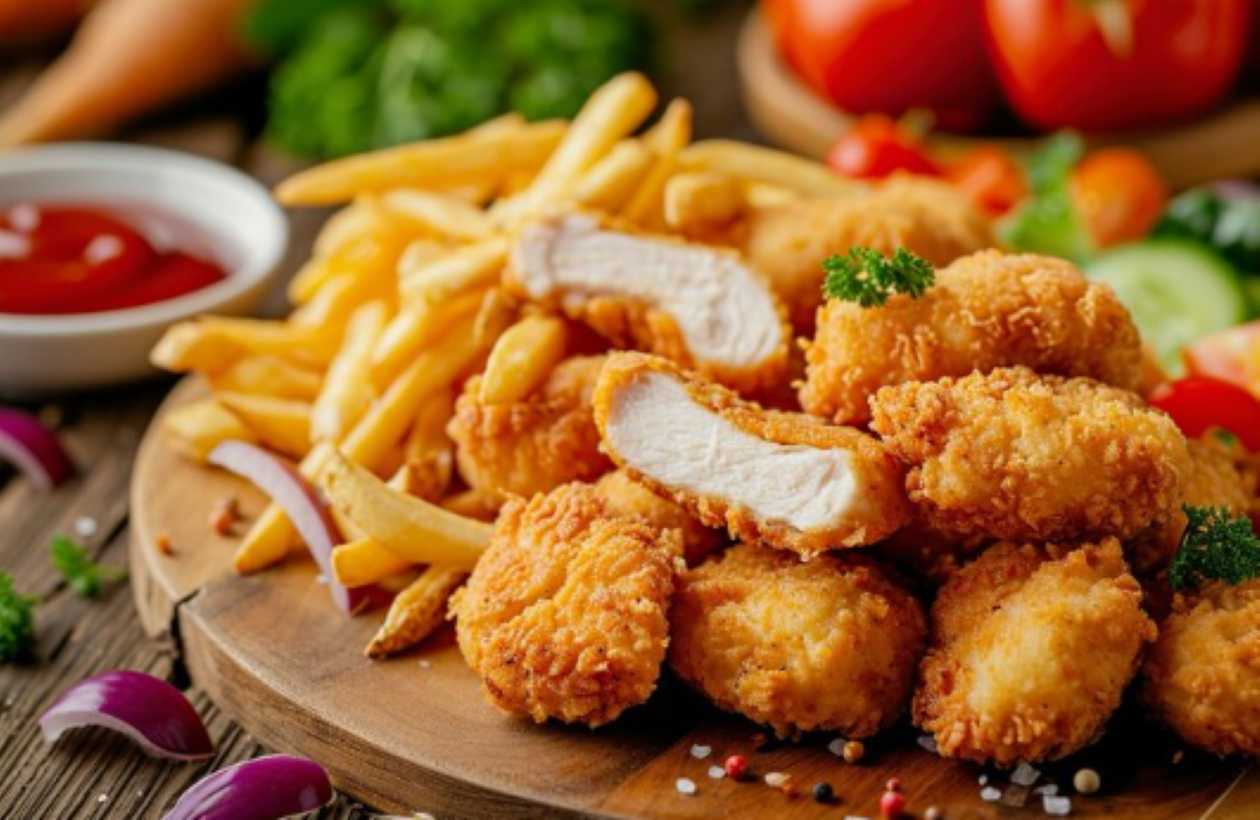 Chicken Nuggets with Chips and Salad