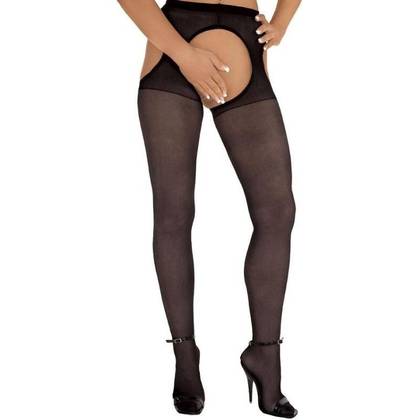 Black Suspender Tights with Crotchless Design 6386, Size S/M