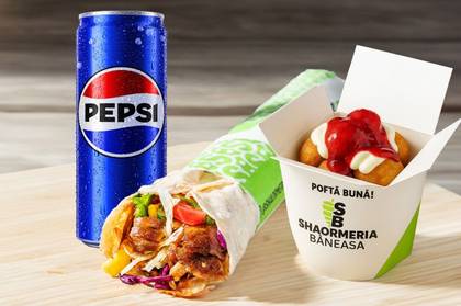 MENIU SHAORMA MIXT(pui-vita-curcan-oaie) CU PAPANASI & PEPSI
