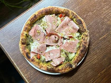 Pizza with Mortadella and Pistachios