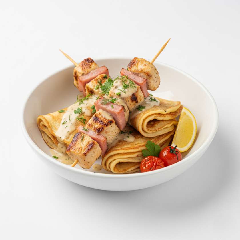 Pancake with Chicken Ham Kebab
