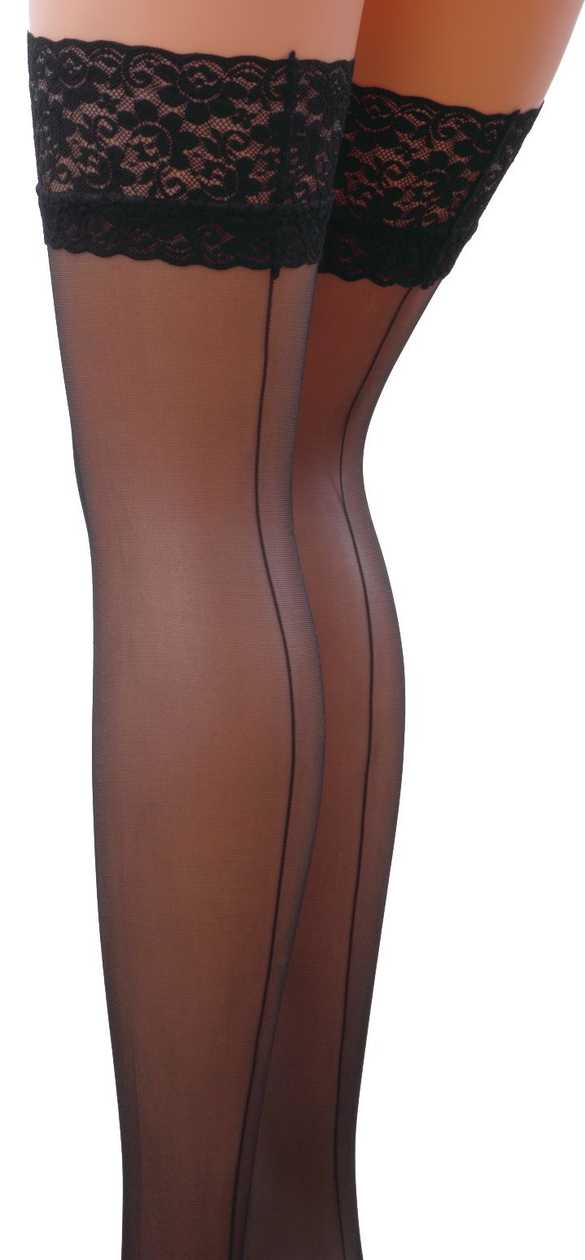 Passion ST022 black sheer hold-up stockings (M-L)