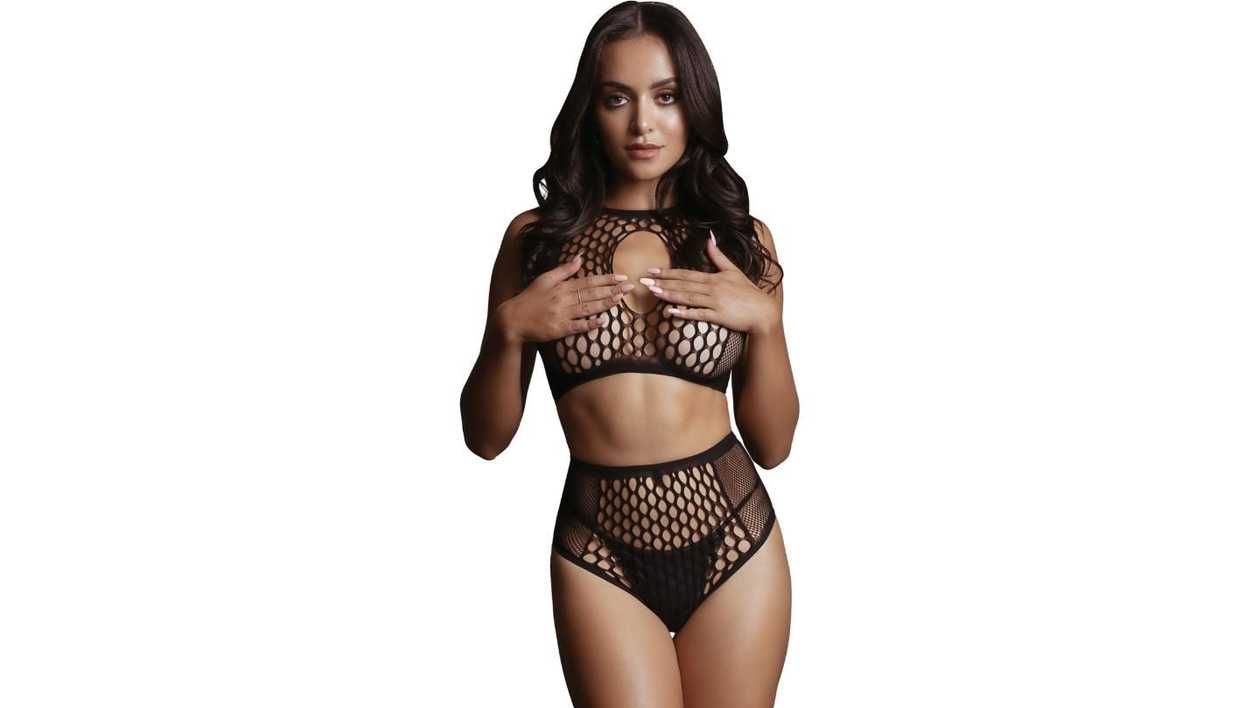 Le Désir DES027 black net crop top & briefs (S-L)