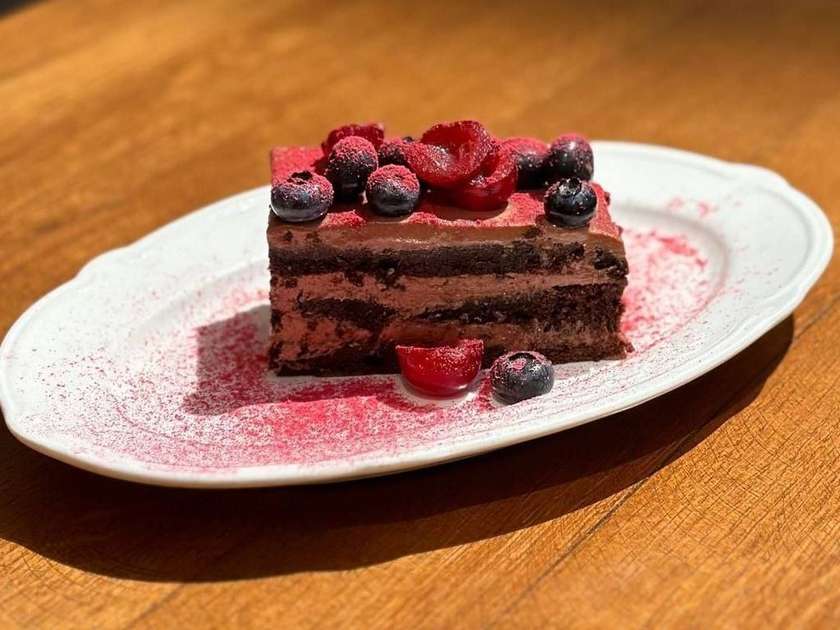 Chocolate Cake with Cherry Cream and Berries