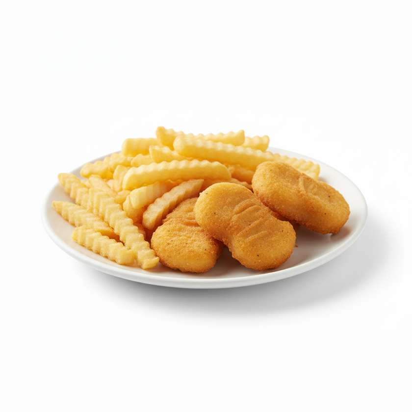 Bulvytės fri + vištienos kepsneliai 4 vnt.