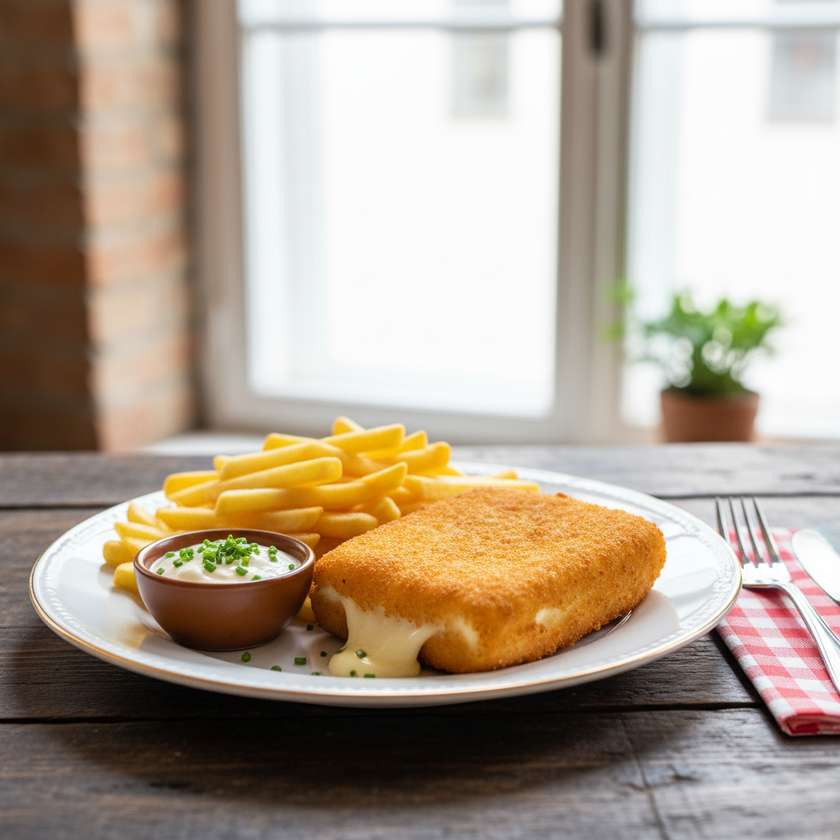 Fried Cheese, French Fries and Tartar Sauce