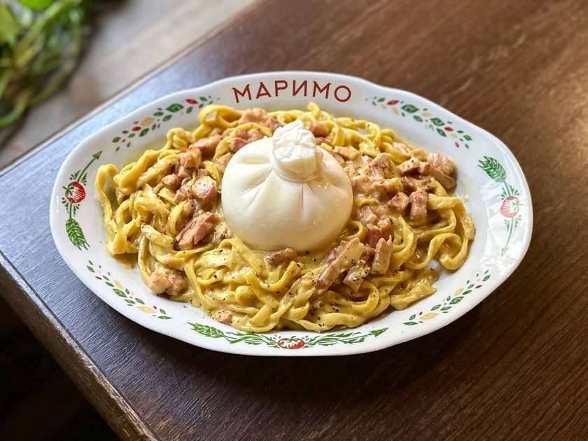 Tagliatelle for Two with Burrata and Carbonara Sauce