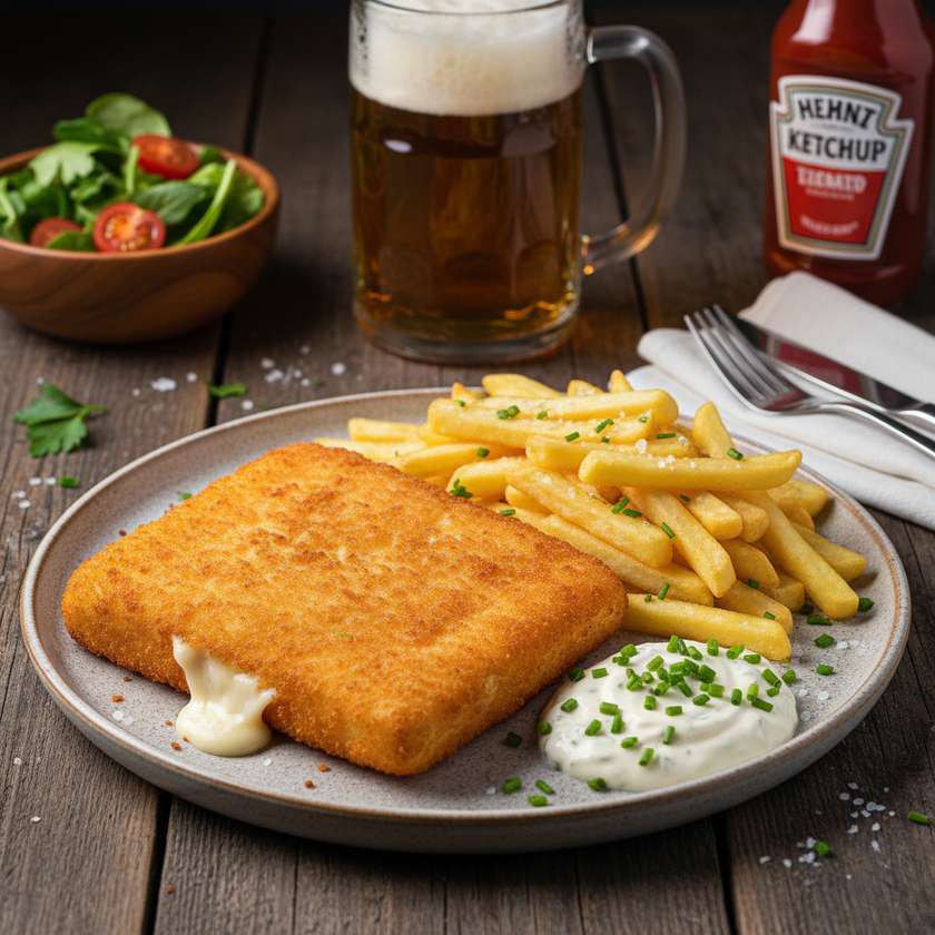 Fried Cheese, French Fries and Tartar Sauce