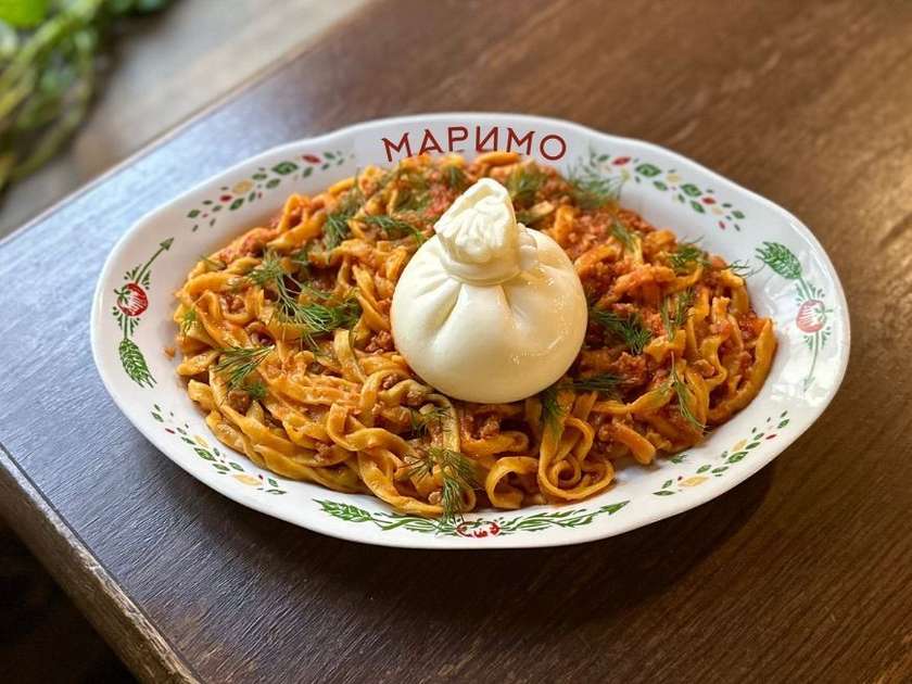Tagliatelle for Two with Burrata and Bolognese Sauce