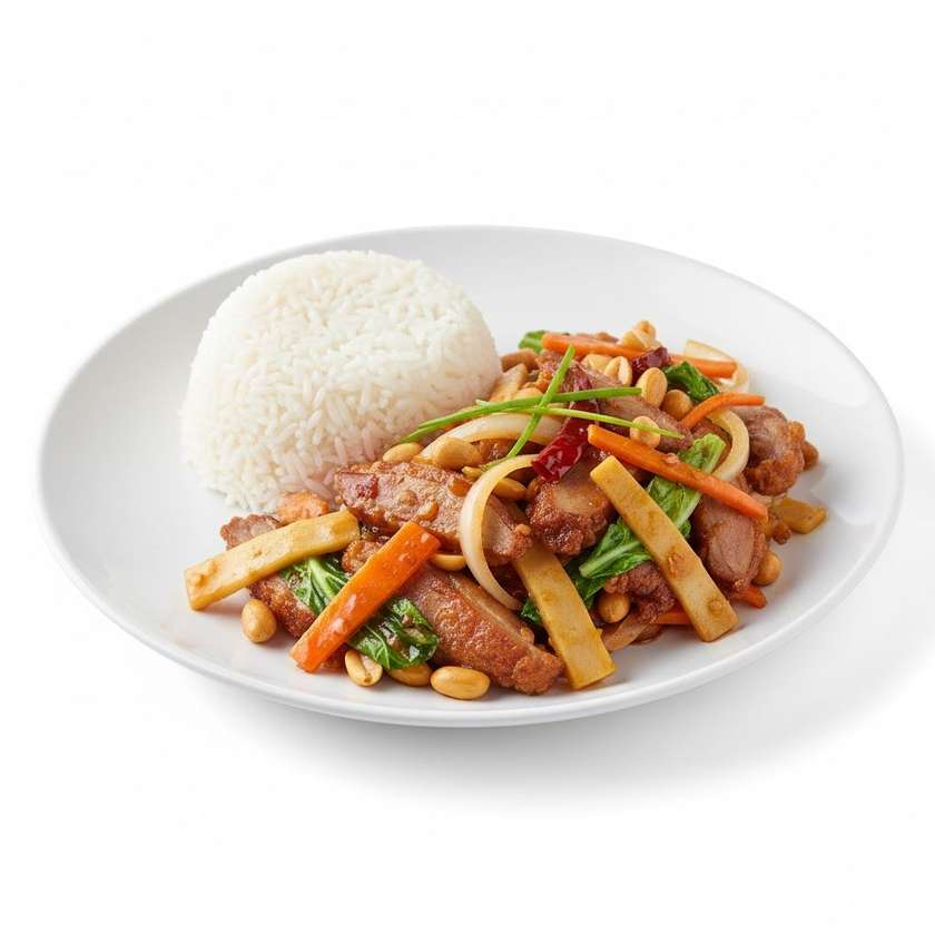 Kachna kung-pao, rýže