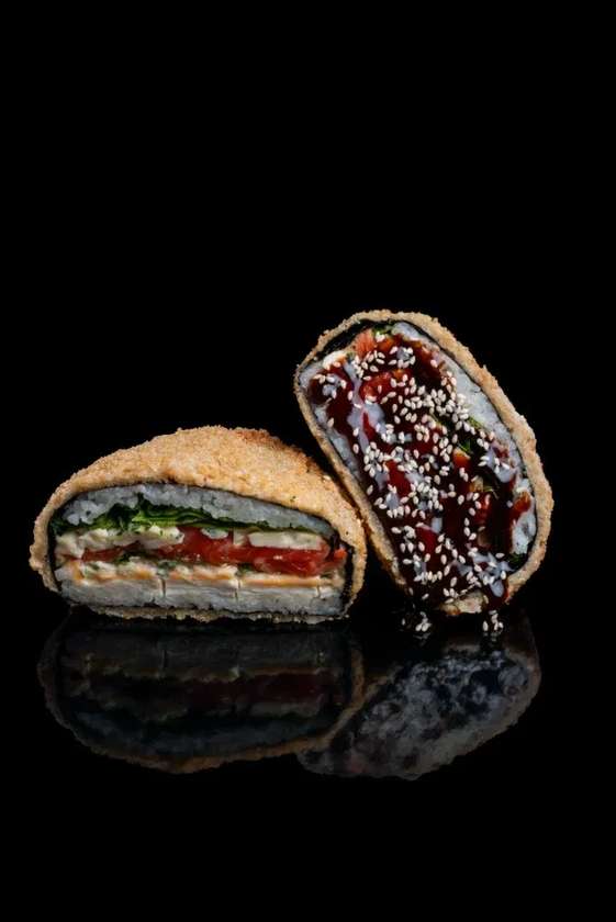 Sushi Burger with Salmon and Dorblu