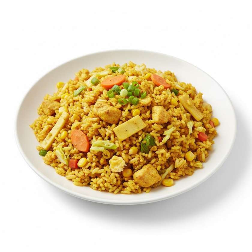 Smažená rýže s kuřecím masem na kari