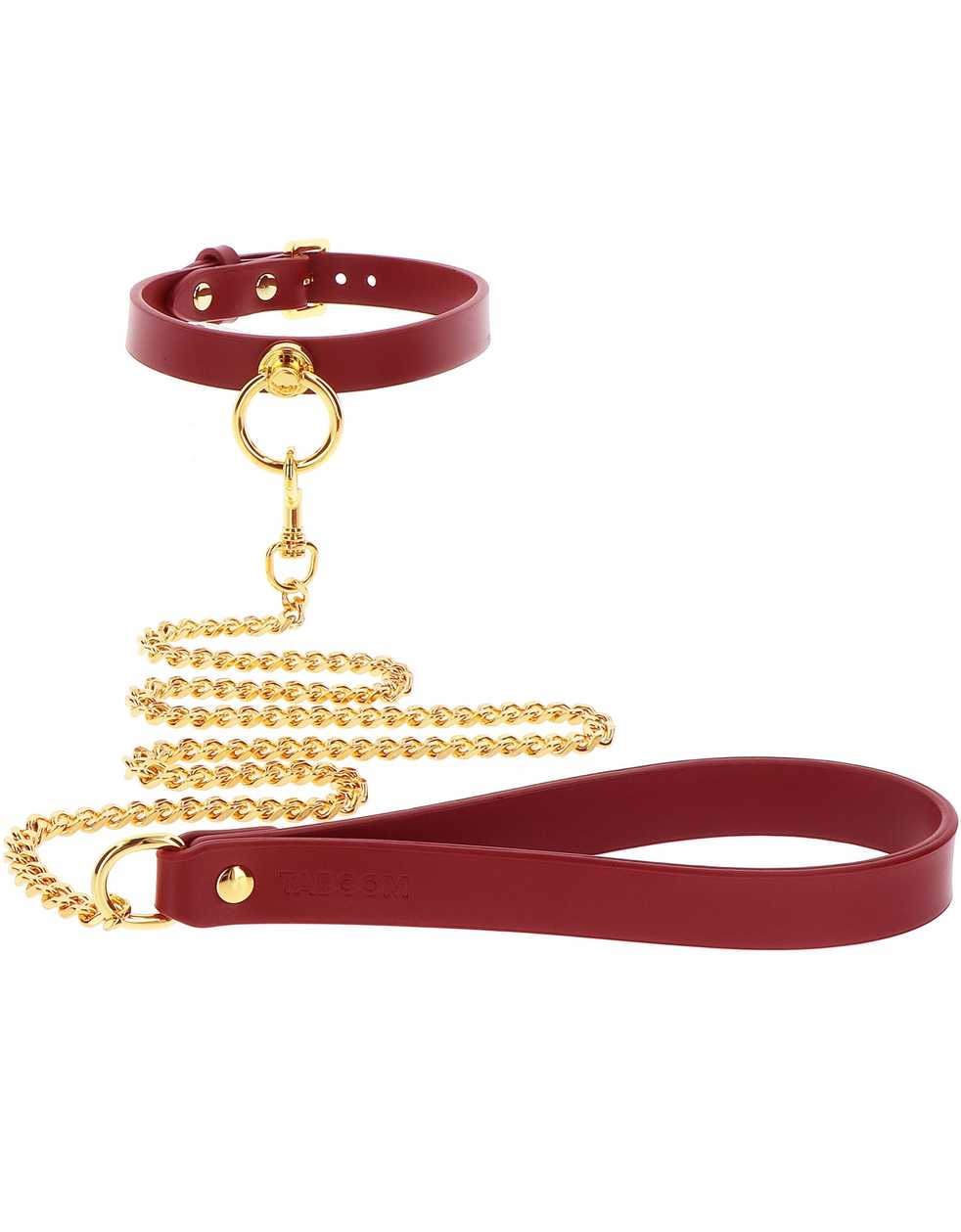 Taboom burgundy faux leather collar with leash (red)