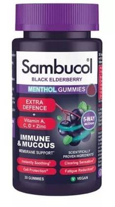 Sambucol Extra Defence Menthol 30 Gummies Vitamin A C D Zinc Immune Support
