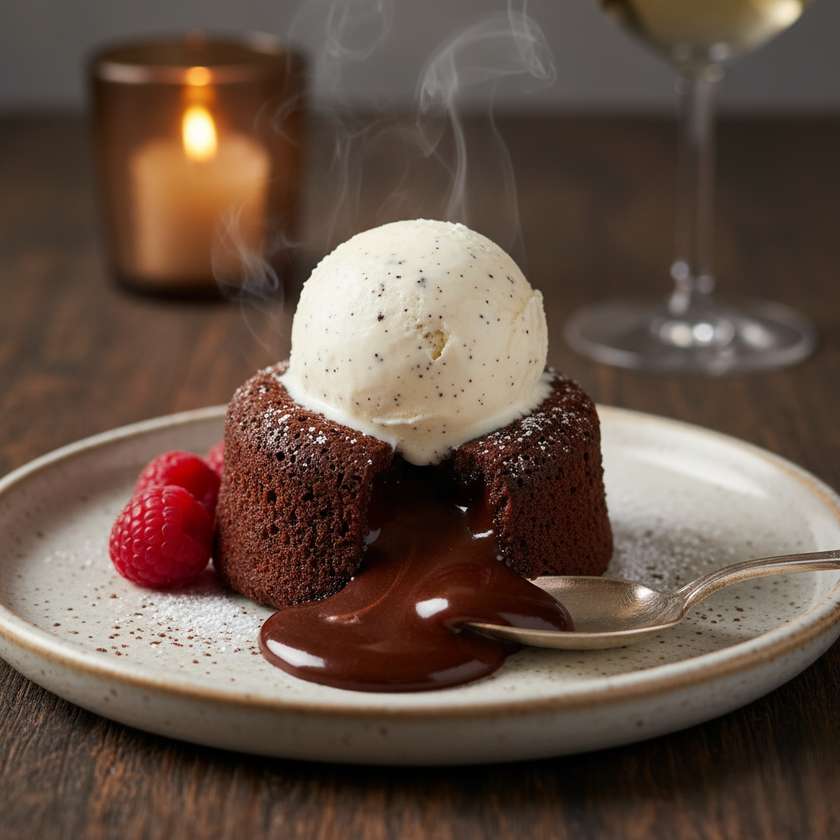 Lava cake cu inghetata de vanilie