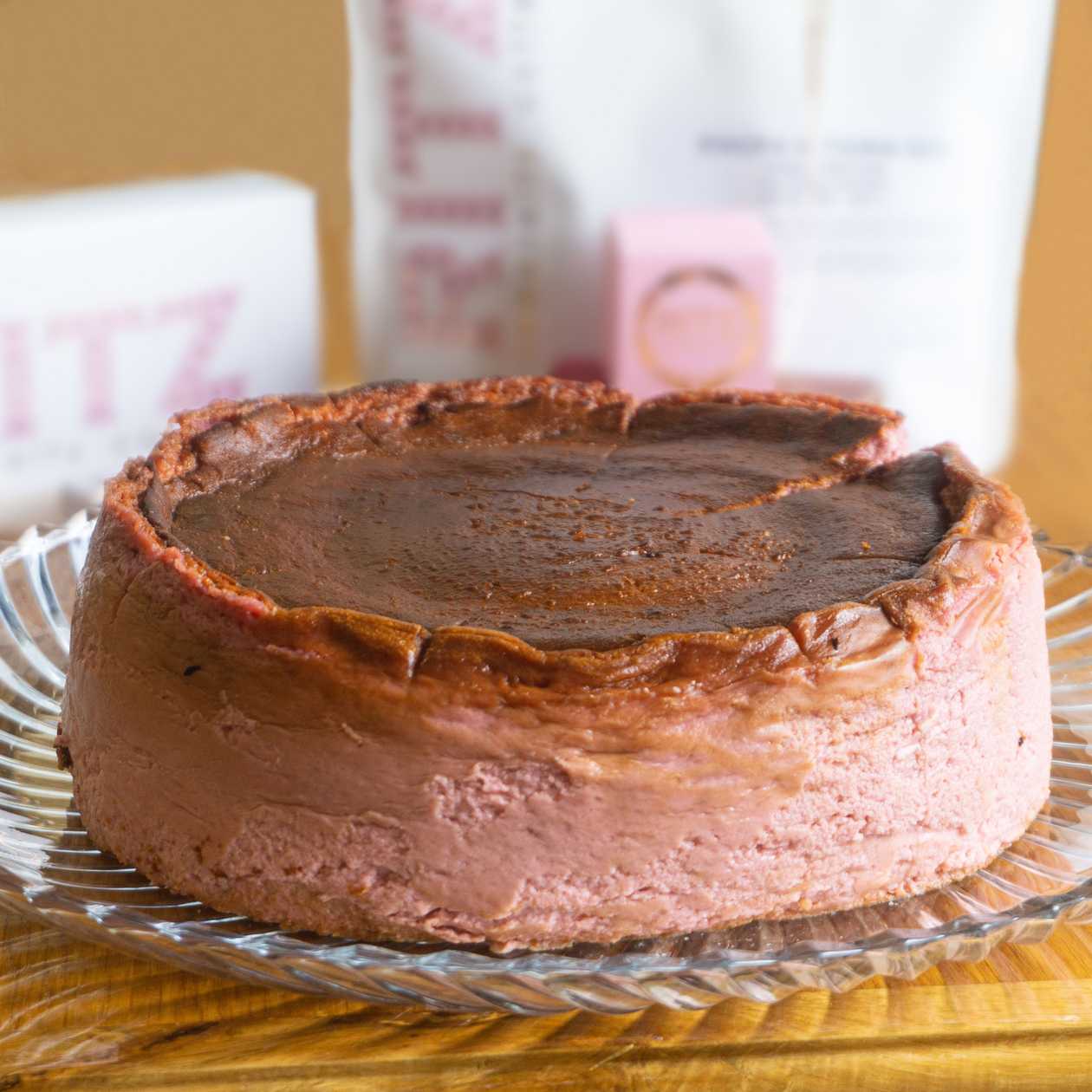 Whole raspberry San Sebastian cheesecake