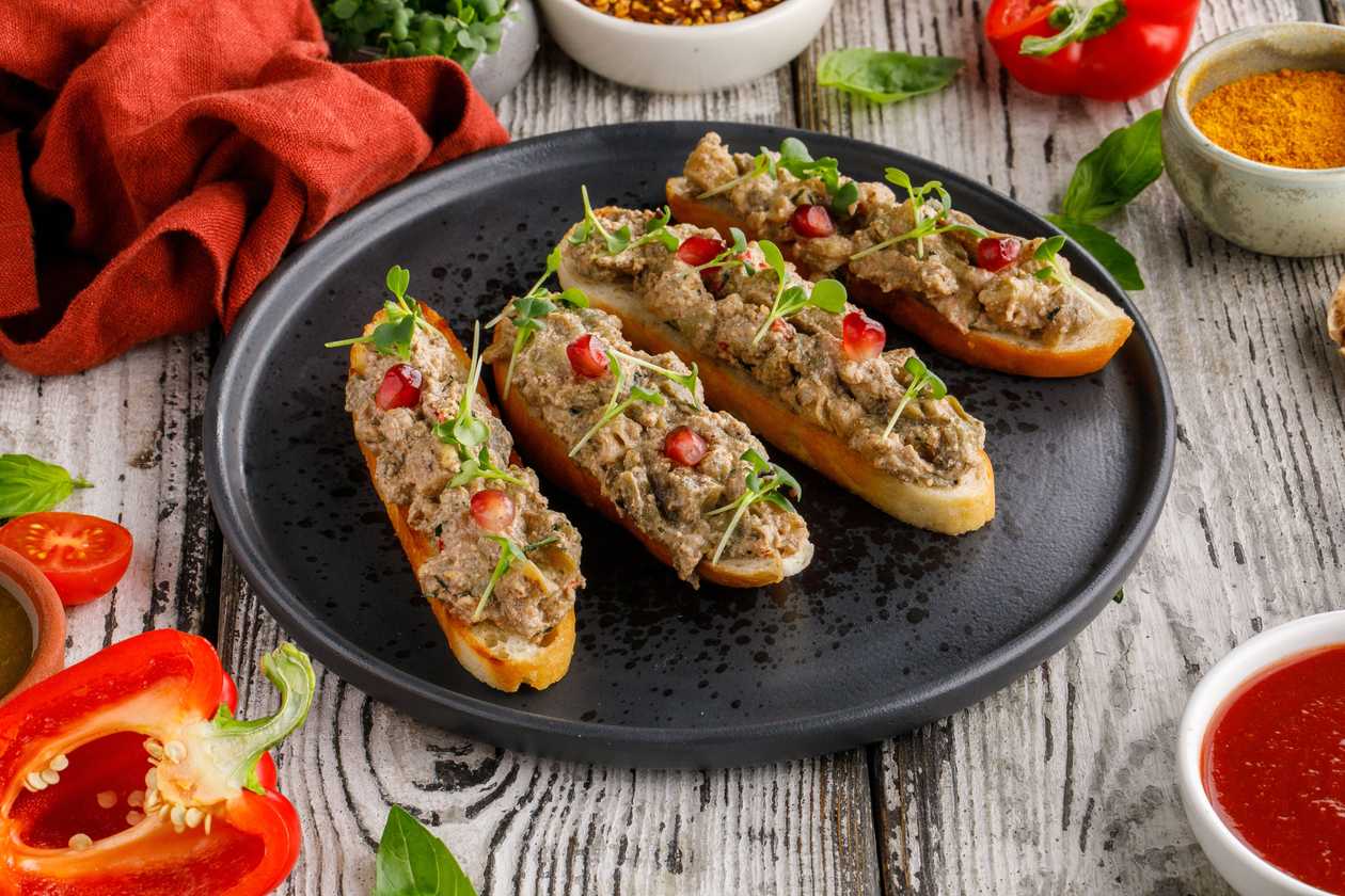 4 pieces of Pkhali on Lavash