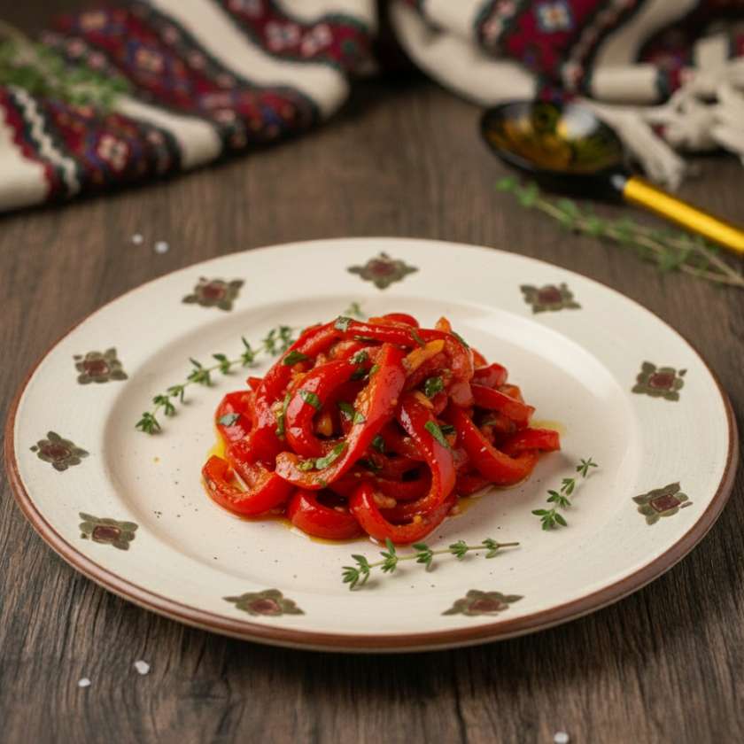 Ardei copți în oțet și usturoi - 150gr