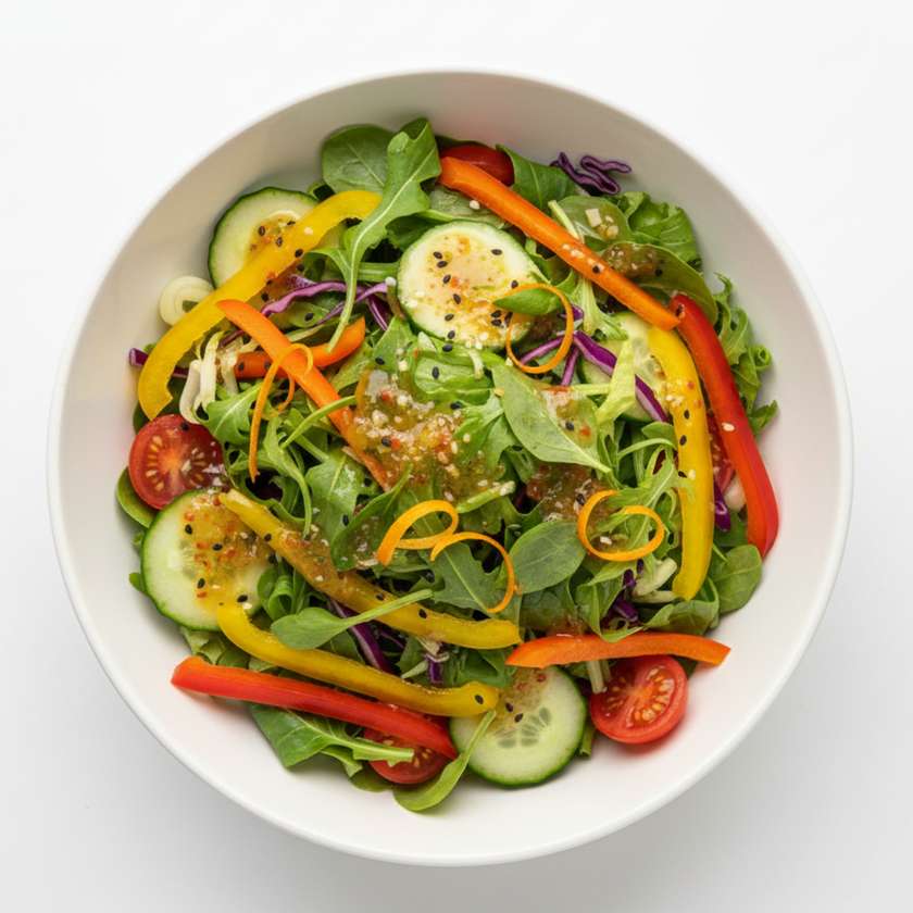 🆕Šviežių daržovių salotos su saldžiarūgščiu citrusiniu padažu