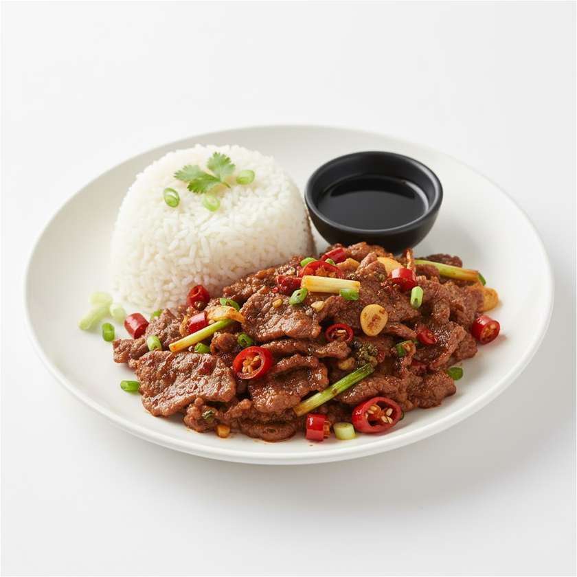 hovězí maso po sečuánskau s rýži