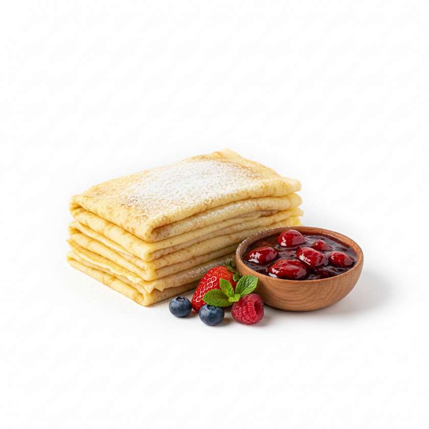 Pancakes with cottage cheese and seasonal jam