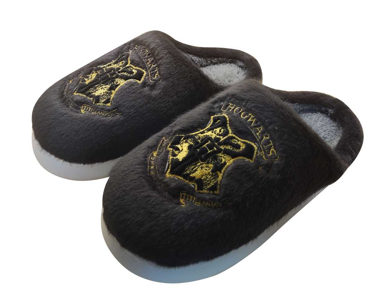 Harry Potter Embroidery Womens Plush Slippers(Black,37-38)