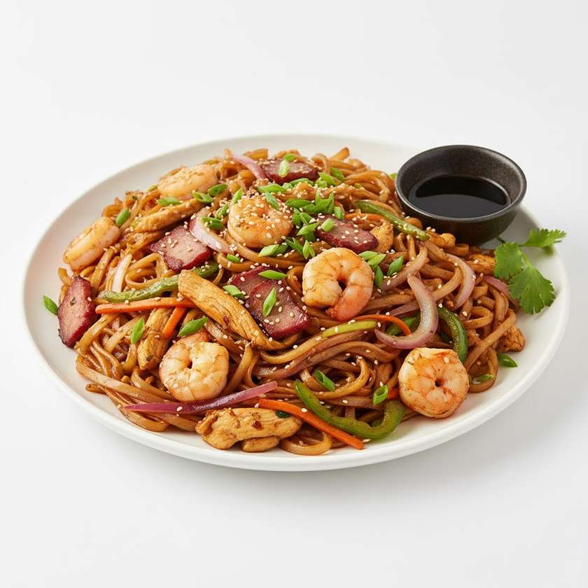 Smažené Rýžové Nudle S Třemi Druhy Masa