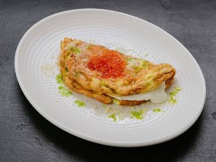 Omelet with Stracciatella and Red Caviar
