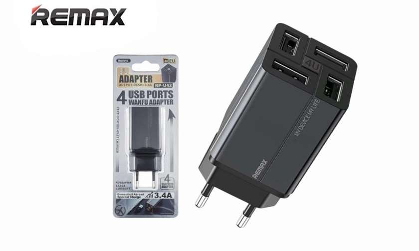 USB charger REMAX RP-U43 4x USB 3.4 A BLACK