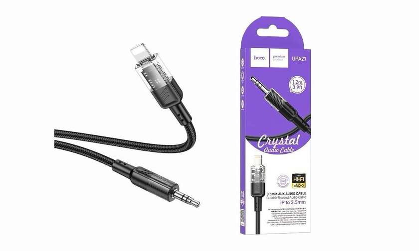hoco UPA27 Crystal Clear 8 Pin to 3.5mm Audio Adapter Cable(Black)