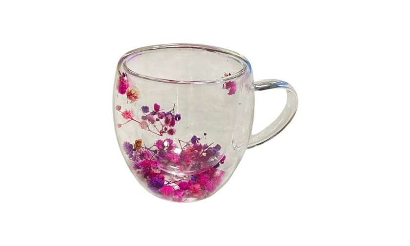 Clear Glass with Pink and Purple Flower 1pc