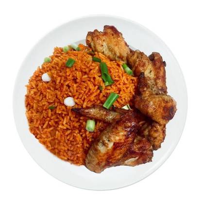 Fried Rice or Jollof and Chicken Wings