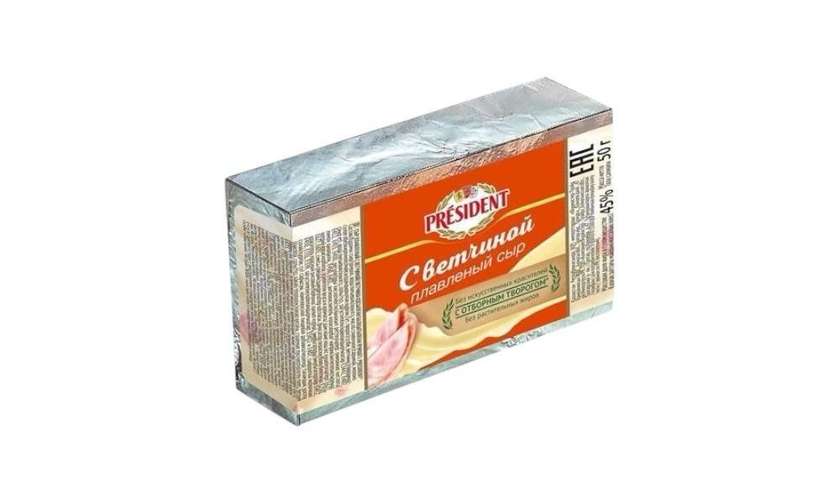 President processed cheese with ham 50g