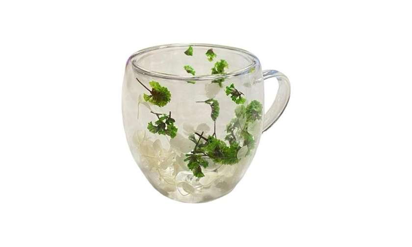 Clear Glass with White Flower and Green Leaves (1 pc)