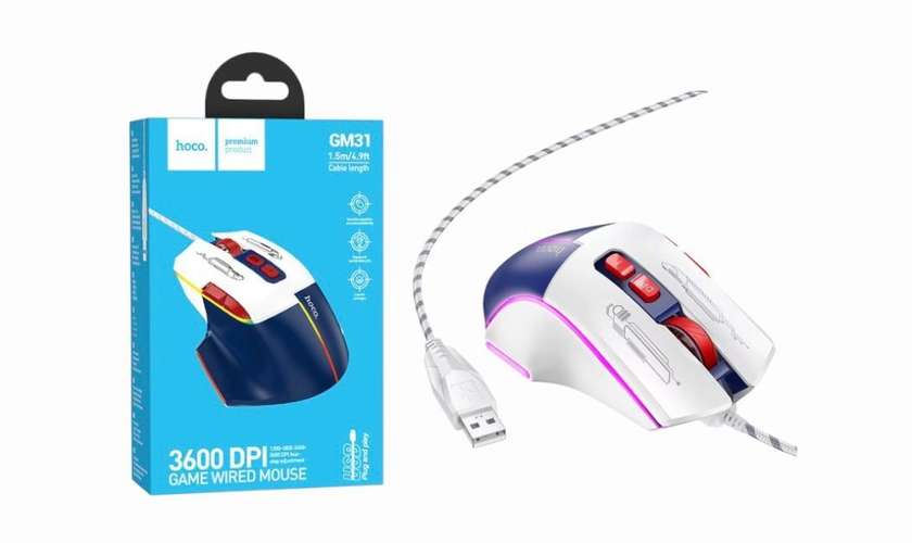 Hoco GM31 Overload Luminous Gaming Wired Mouse - Blue