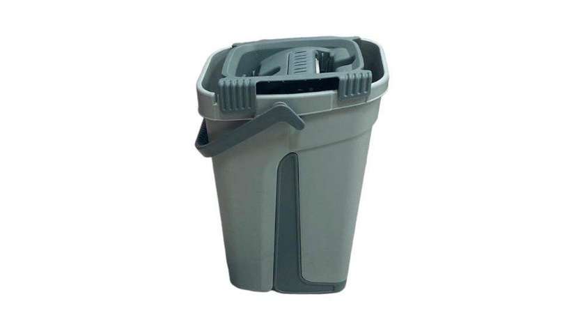 Large Gray Plastic Bucket with Mop