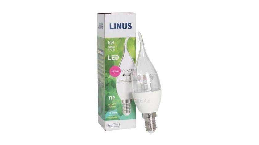 Linus lin65-5767 LED Decorative Chandelier Bulb, Transparent - 6W E14 3000K