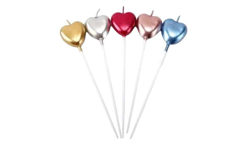 Festive Heart Candles Silver - 4 Pieces
