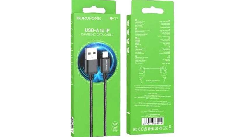 Borofone USB-A to IP Charging Data Cable 2.4A 1m BX87
