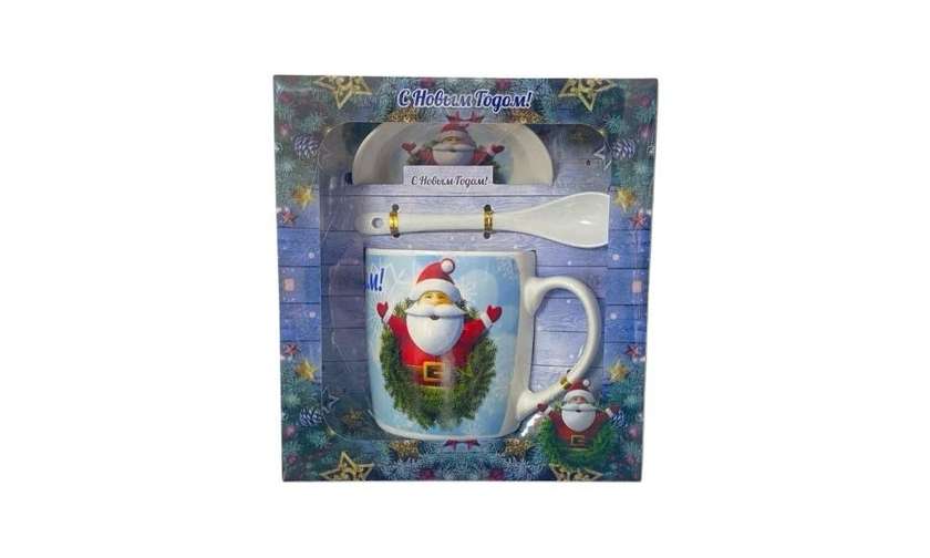 New Year's Mug with Spoon and Blue Plate