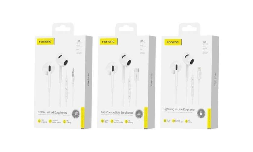Foneng T66 Lightning Wired Headphones White 1pc