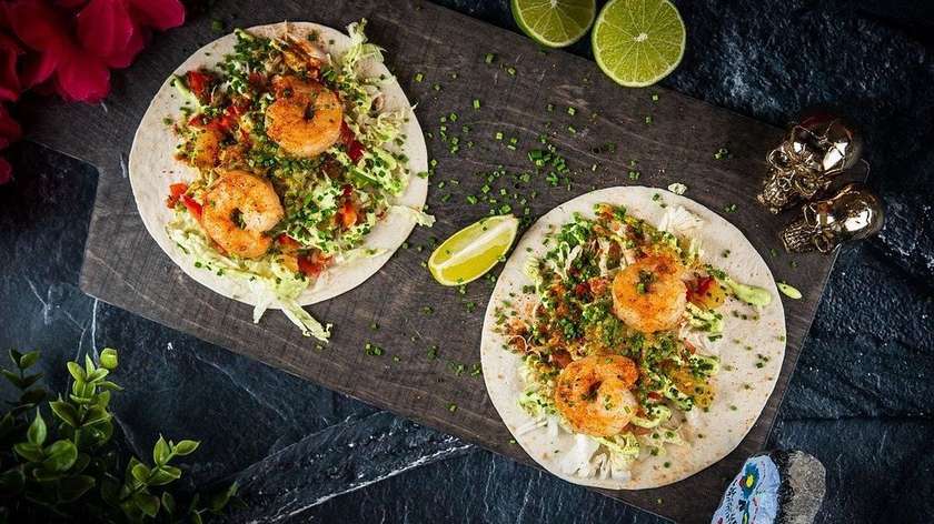 Mildly spicy shrimp tacos & fruit salsa