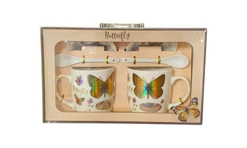 Butterfly Set of Two Glasses, Plate and Spoons