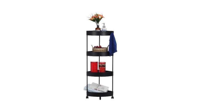 Plastic shelf with metal legs, white color
