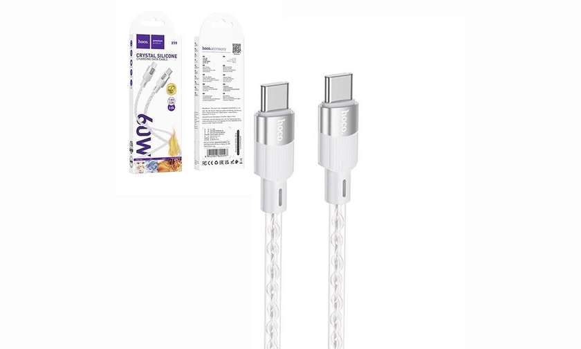 Hoco X99 cable USB-C to USB-C white Crystal silicone