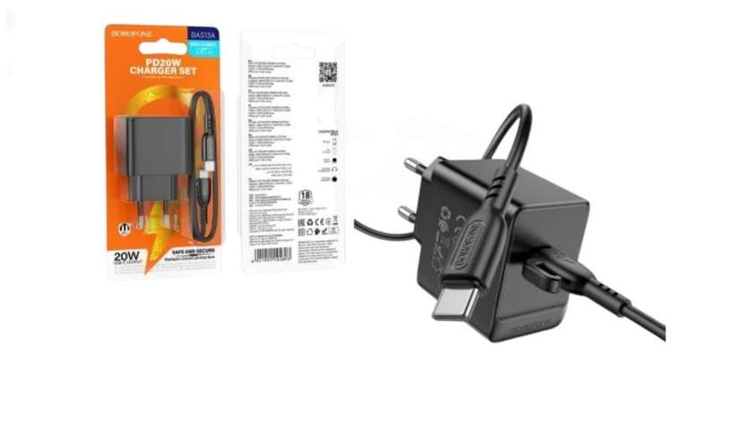 Borofone BAS13A PD20W Erudite Single Port Type-C To Type-c Charger Set, Black