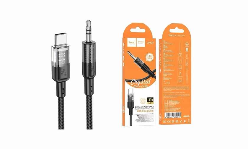 hoco UPA27 Crystal Clear USB-C / Type-C to 3.5mm Audio Adapter Cable(Black)