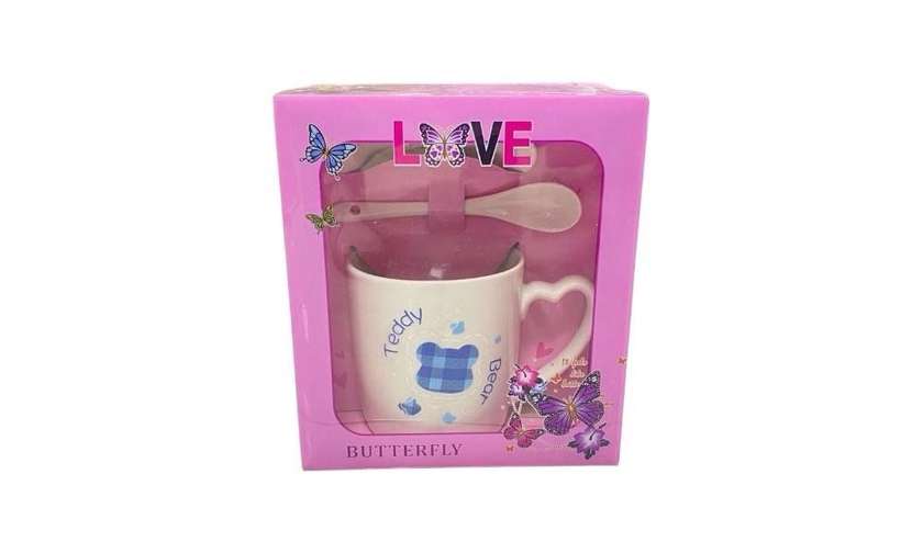 Blue Teddy Bear Mug with Spoon