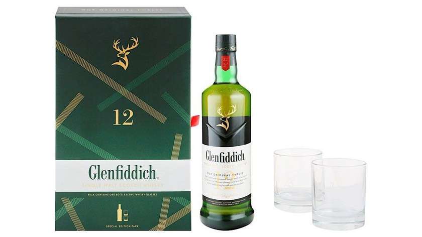 Glenfiddich 12 Year Old Whisky 0.7L 40% + 2 Glasses